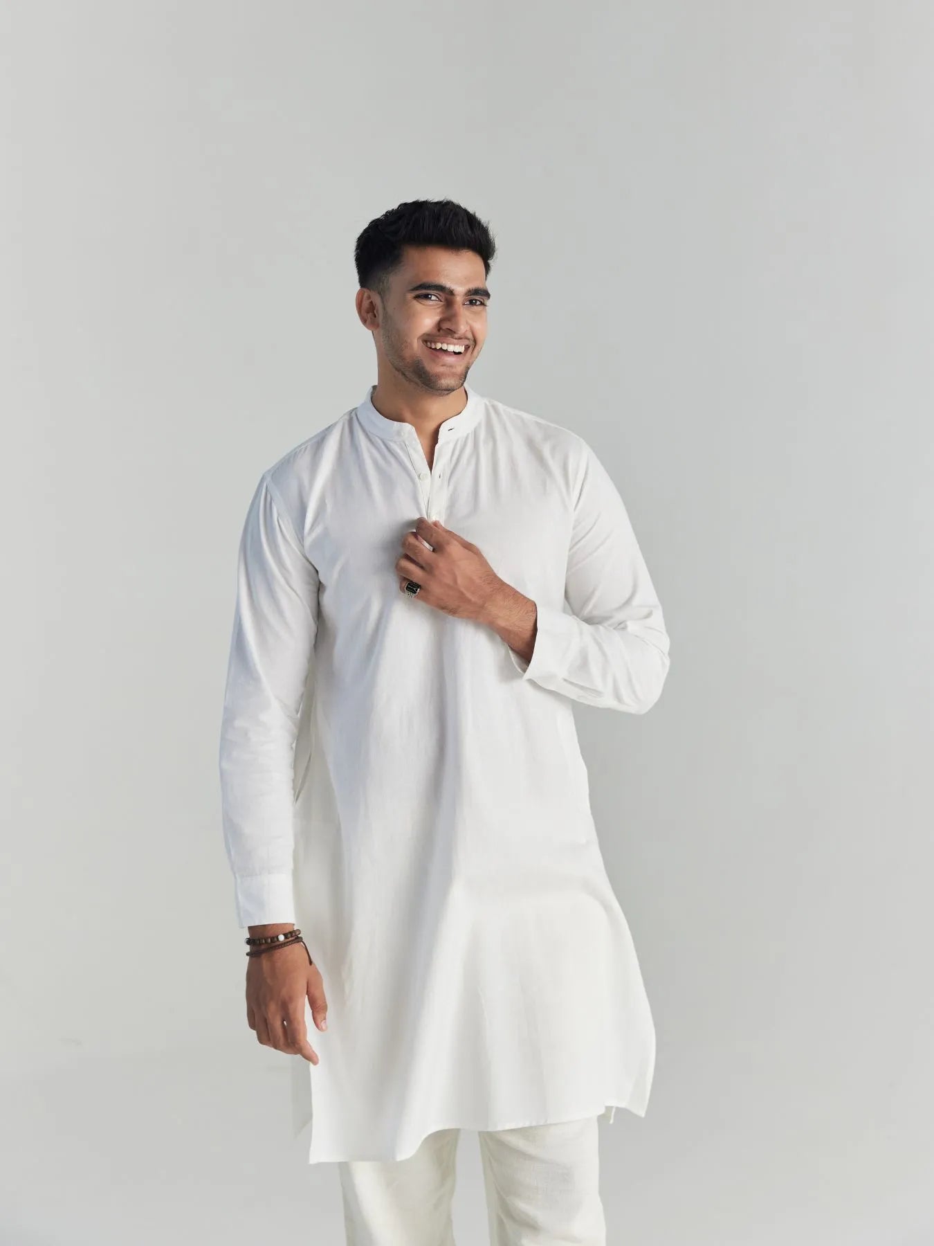 Men White Airy Linen Long Kurta