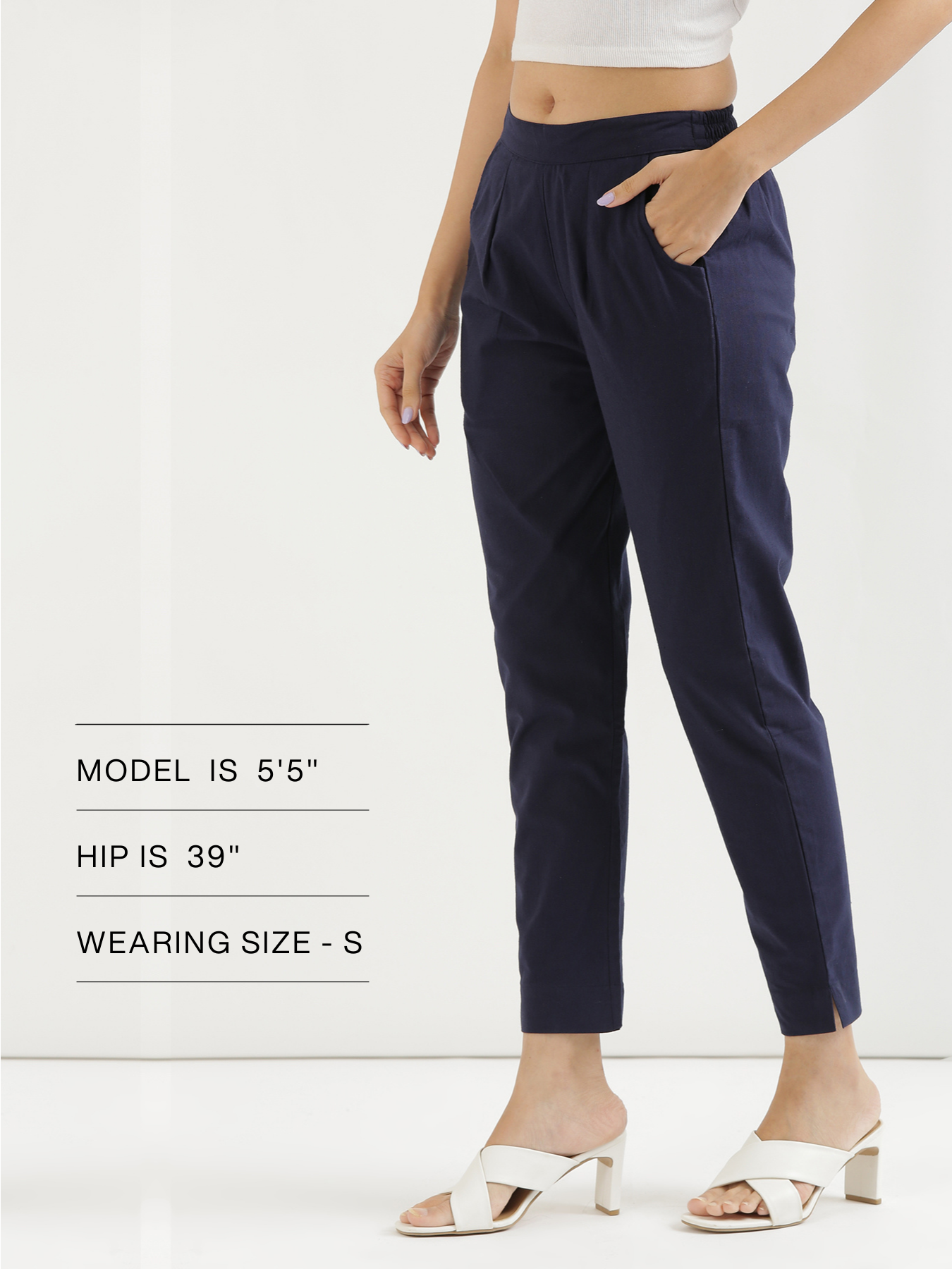Women Navy Blue Cotton Pant