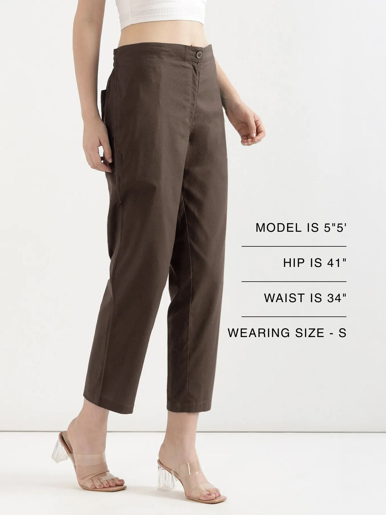Women Dark Brown Airy Linen Straight Pants