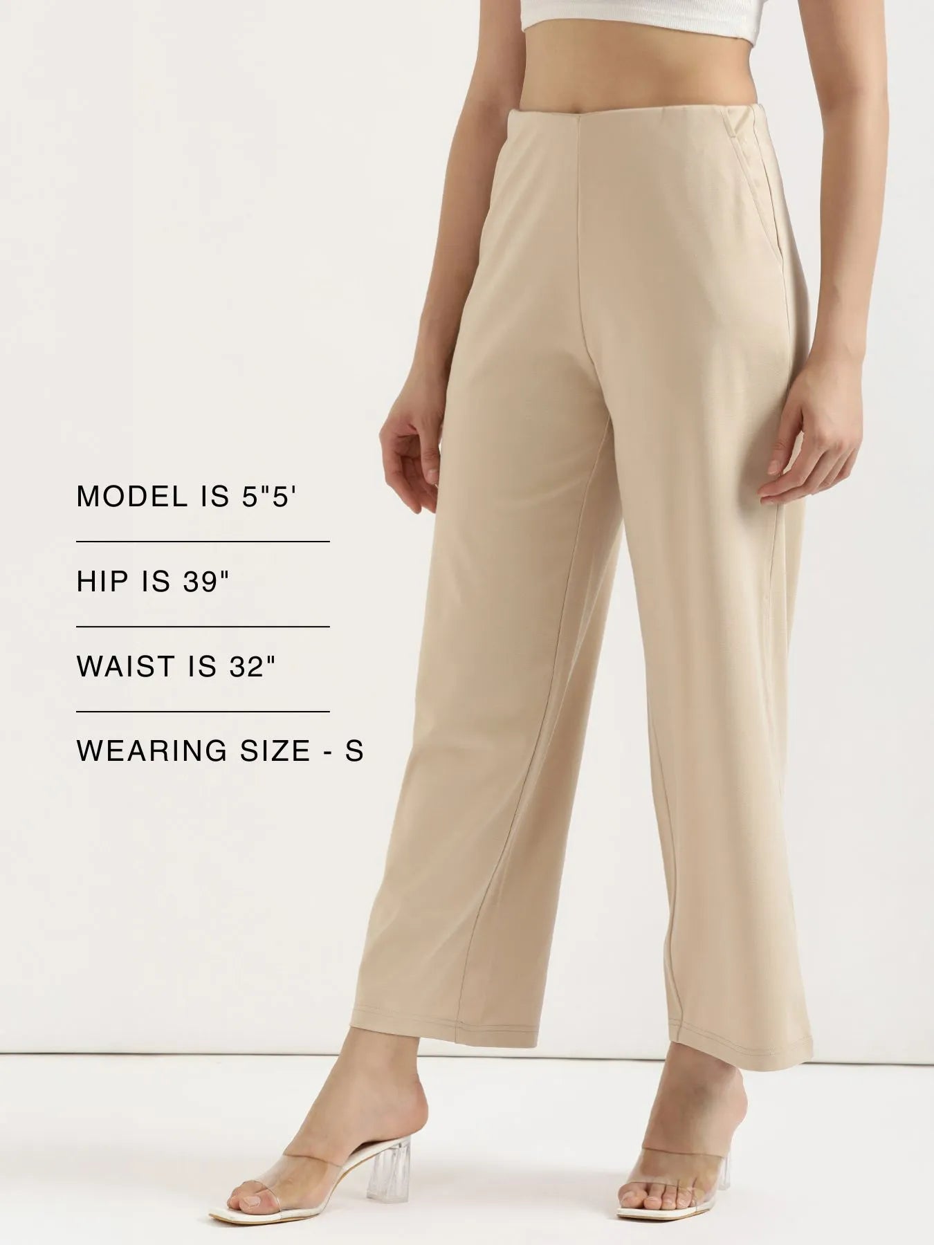 Women Beige Wide Leg Pants