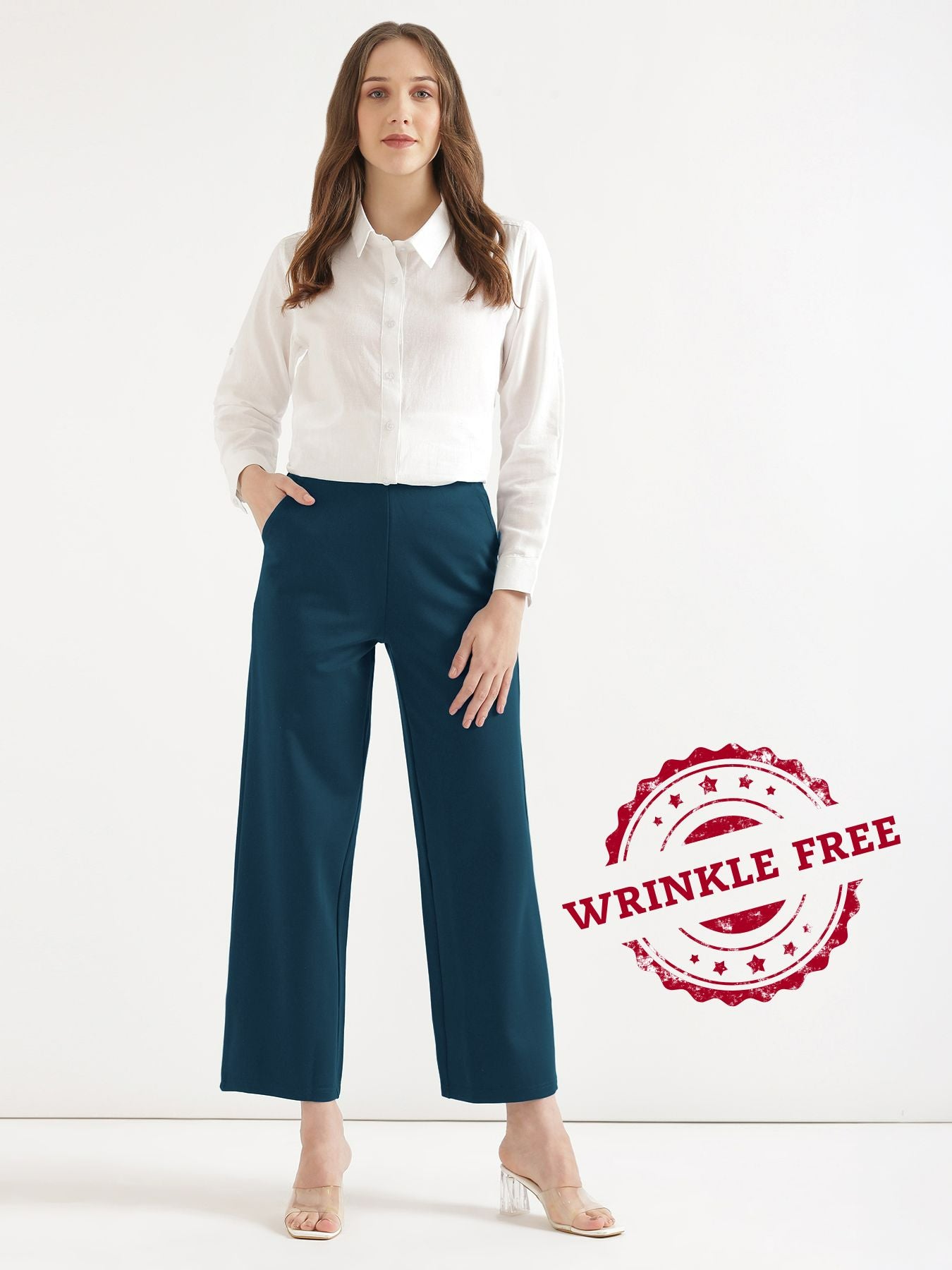 Women Royal Blue Wide Leg Pants