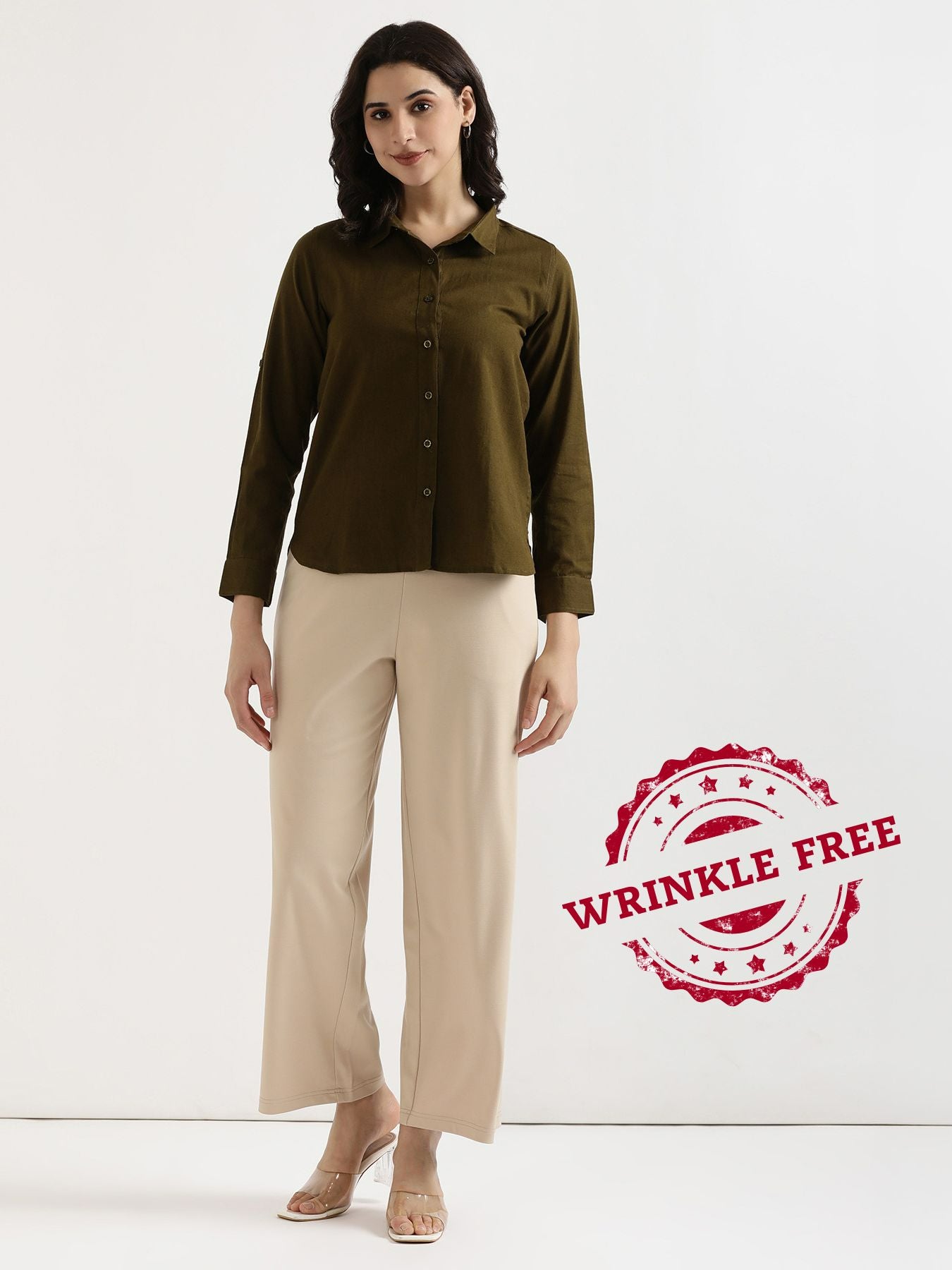 Women Beige Wide Leg Pants