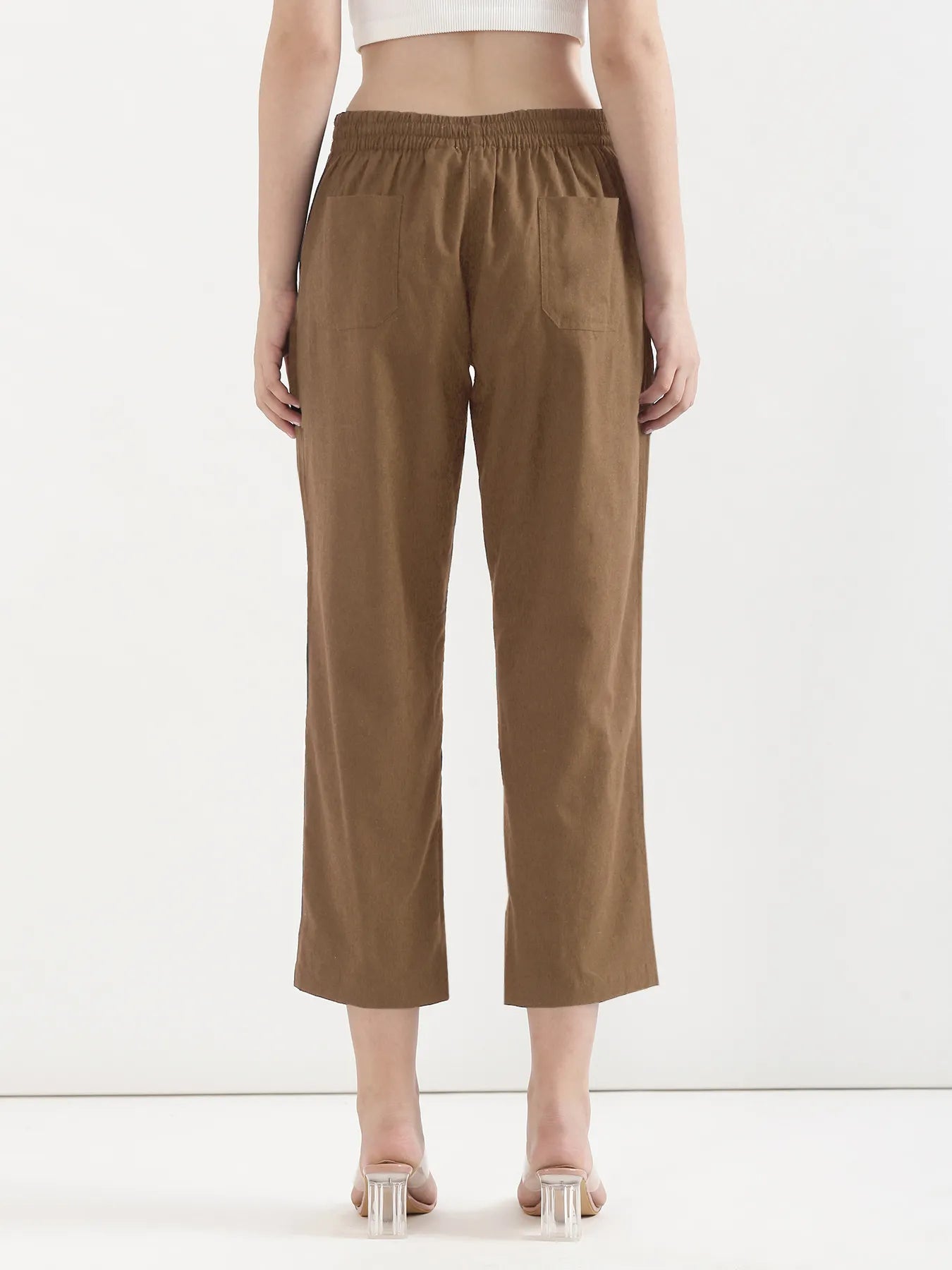 Women Coffee Brown Airy Linen Straight Pants