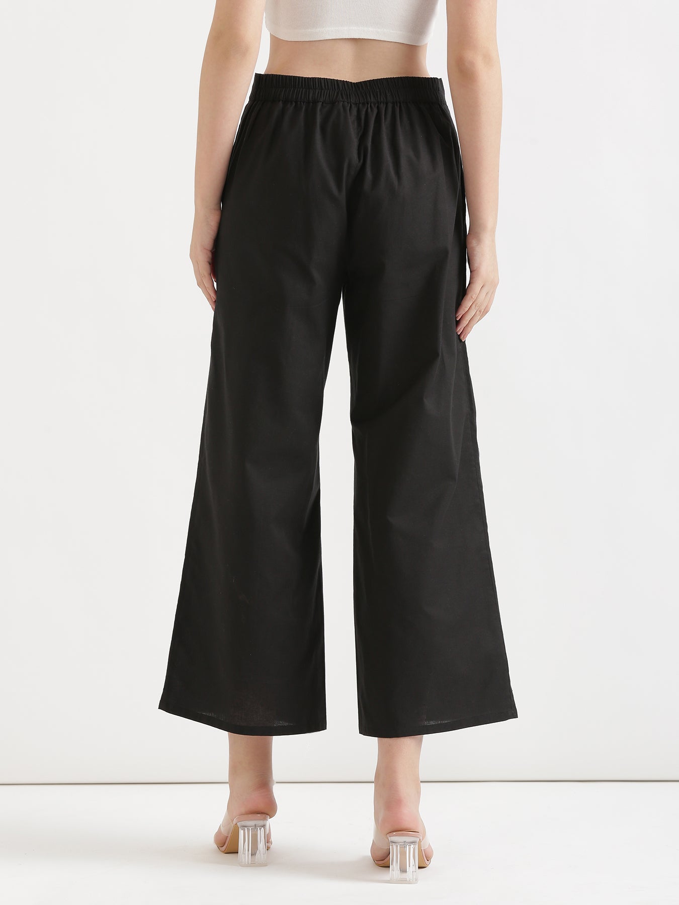 Black Airy Linen Wide Leg Pant