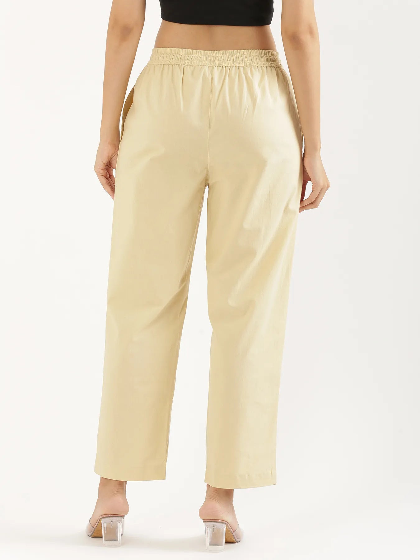 Women Beige Cotton Straight Pant