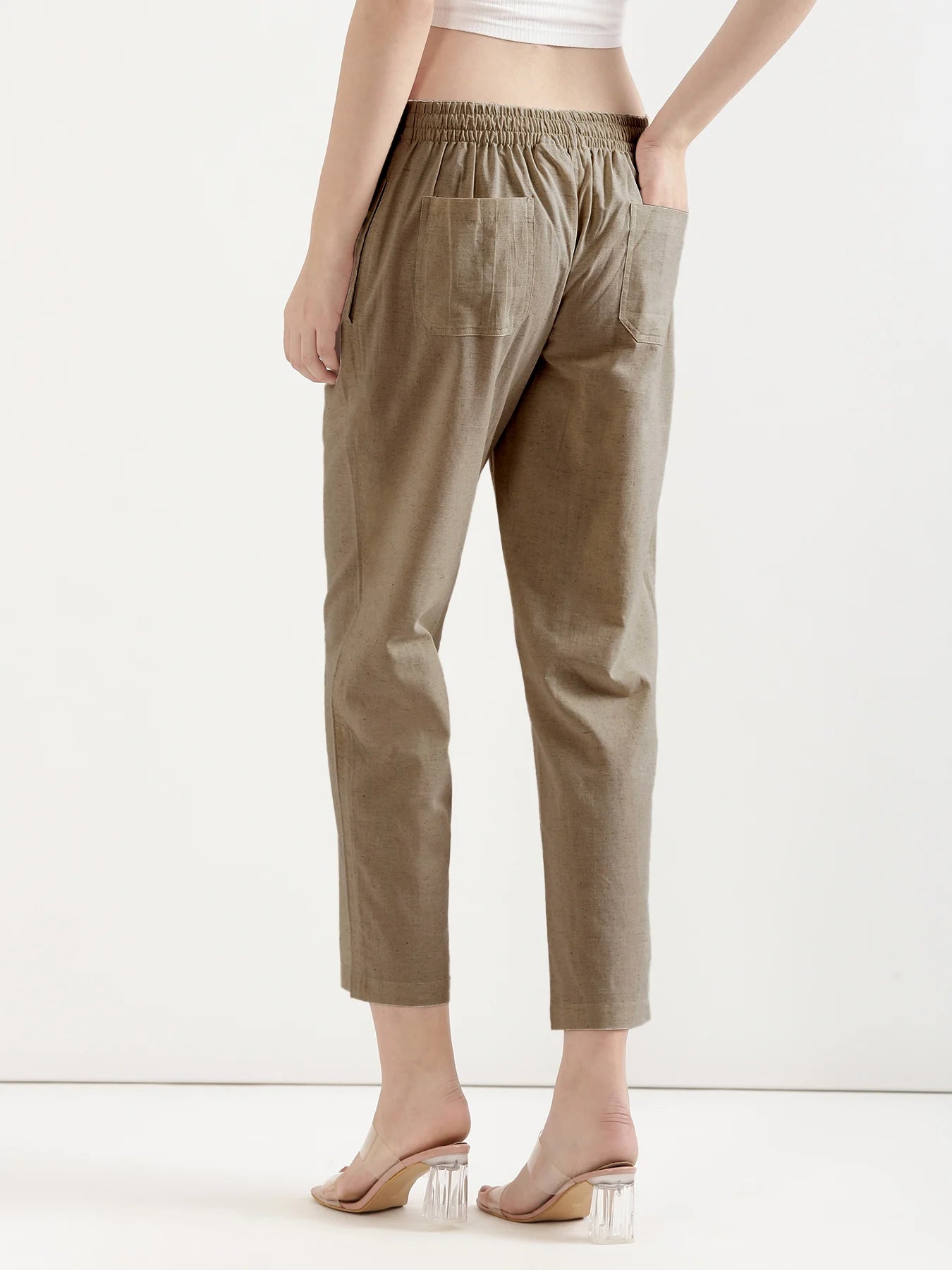 Women Khakhi Airy Linen Straight Pants