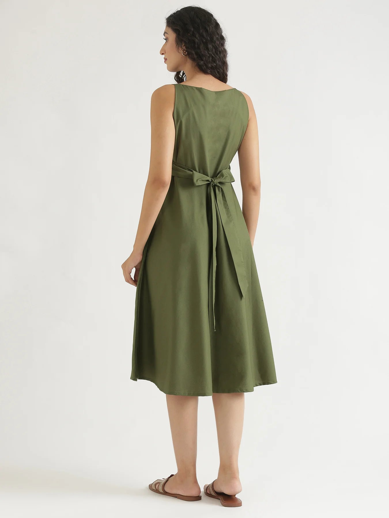 Women Forest Green Better Cotton Flared Dress