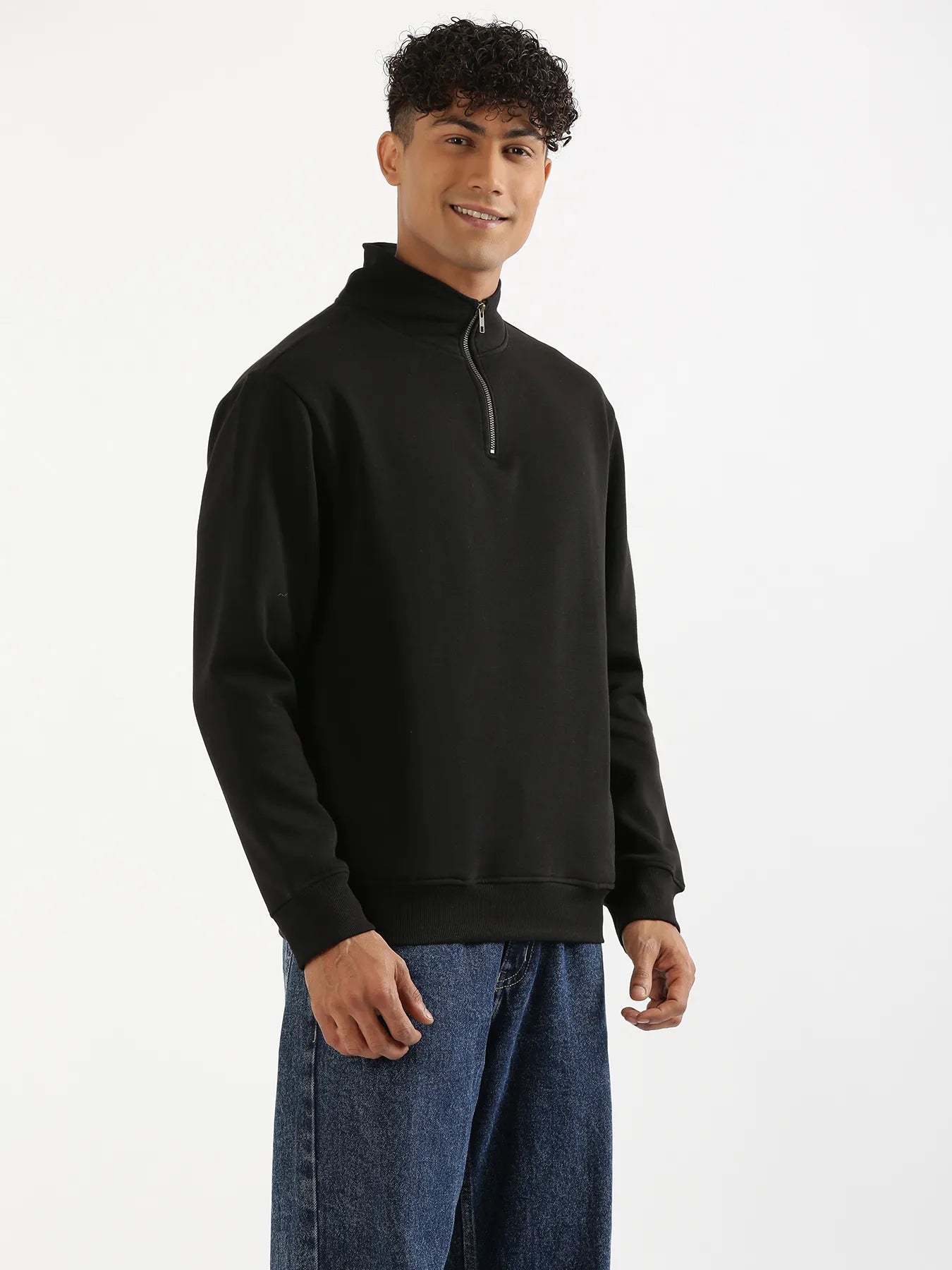 Unisex Black Zip Neck Sweatshirt