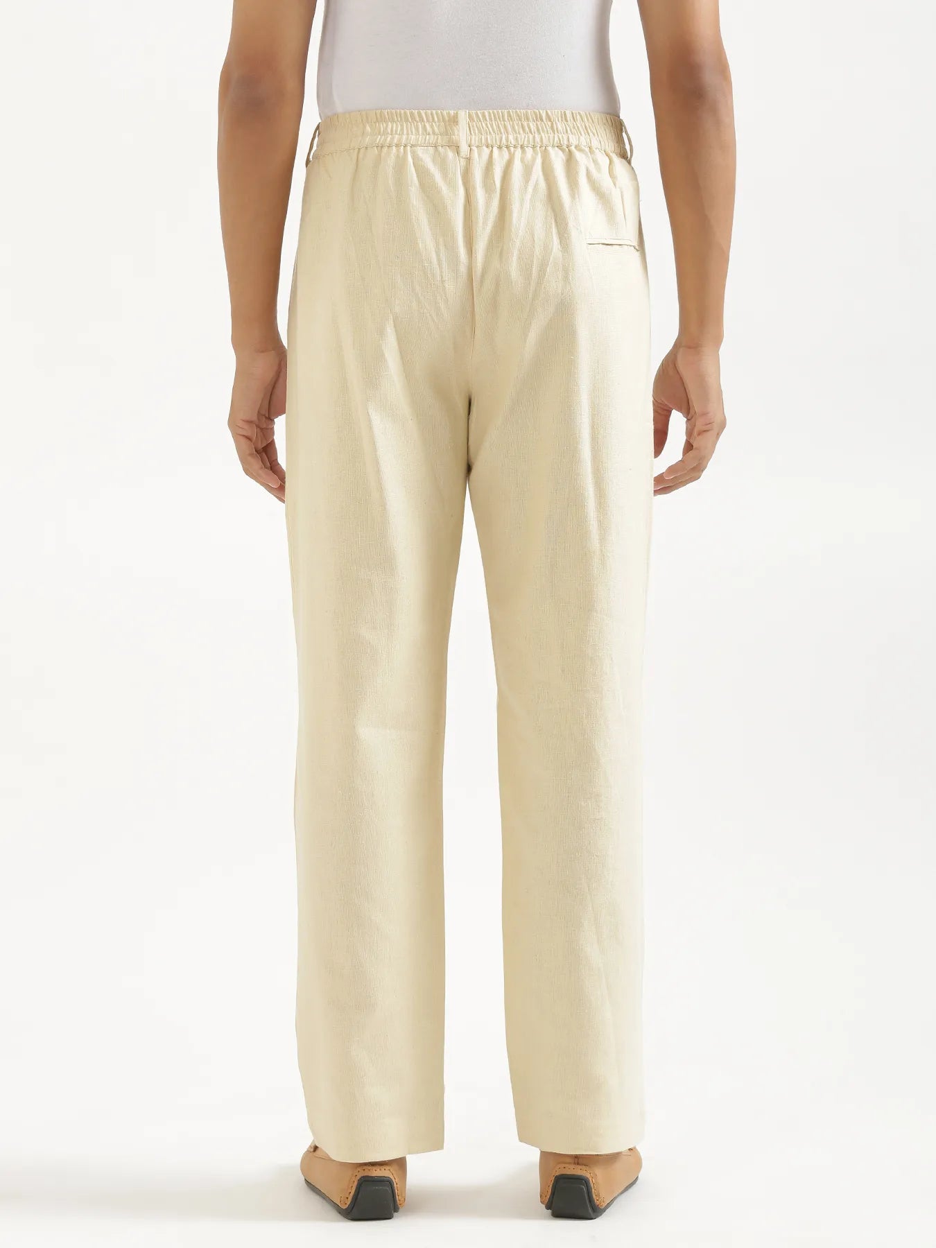 Men Beige Linen Blend Straight Pant