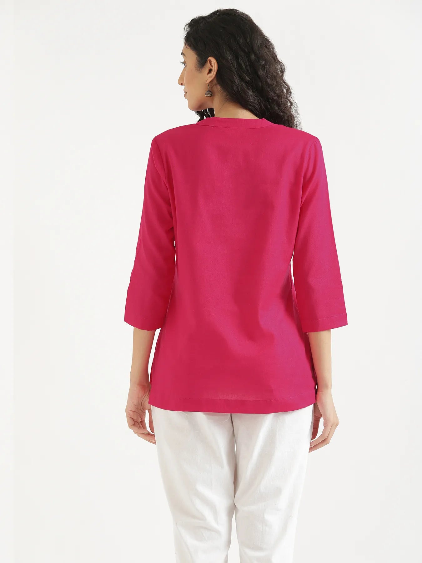 Women Hot Pink Airy Linen Short Kurta