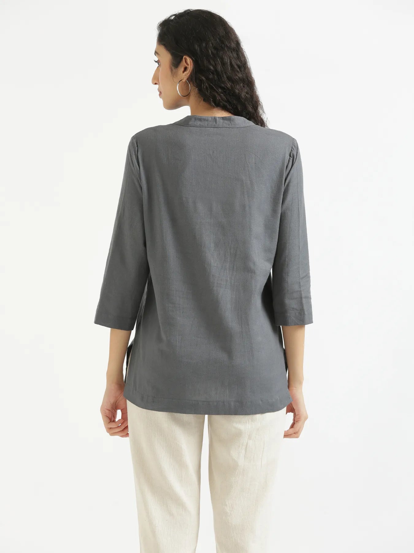 Women Slate Grey Airy Linen Short Kurta