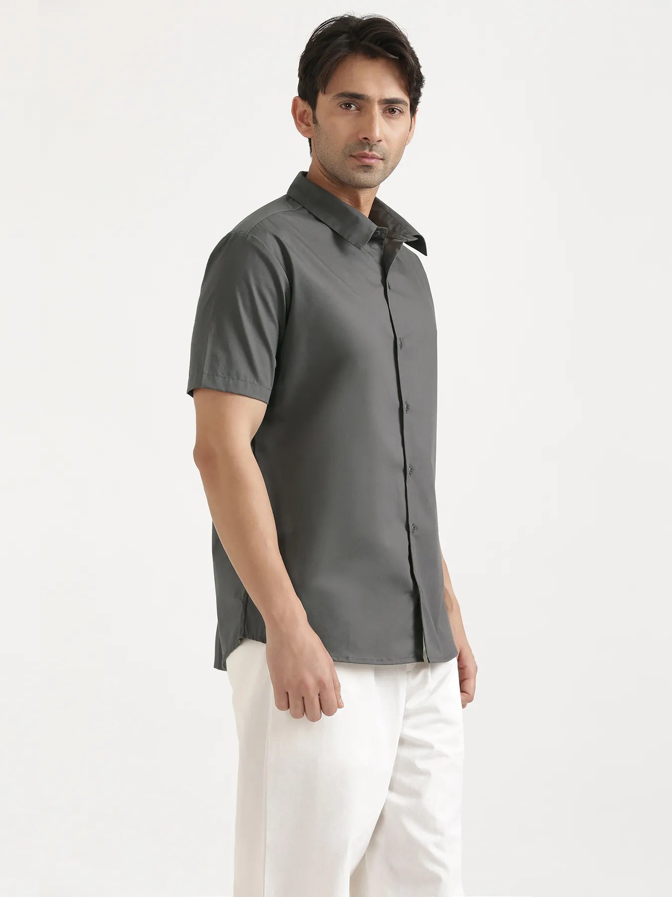 Men Dark Grey Better Cotton Short Sleeve Shirt