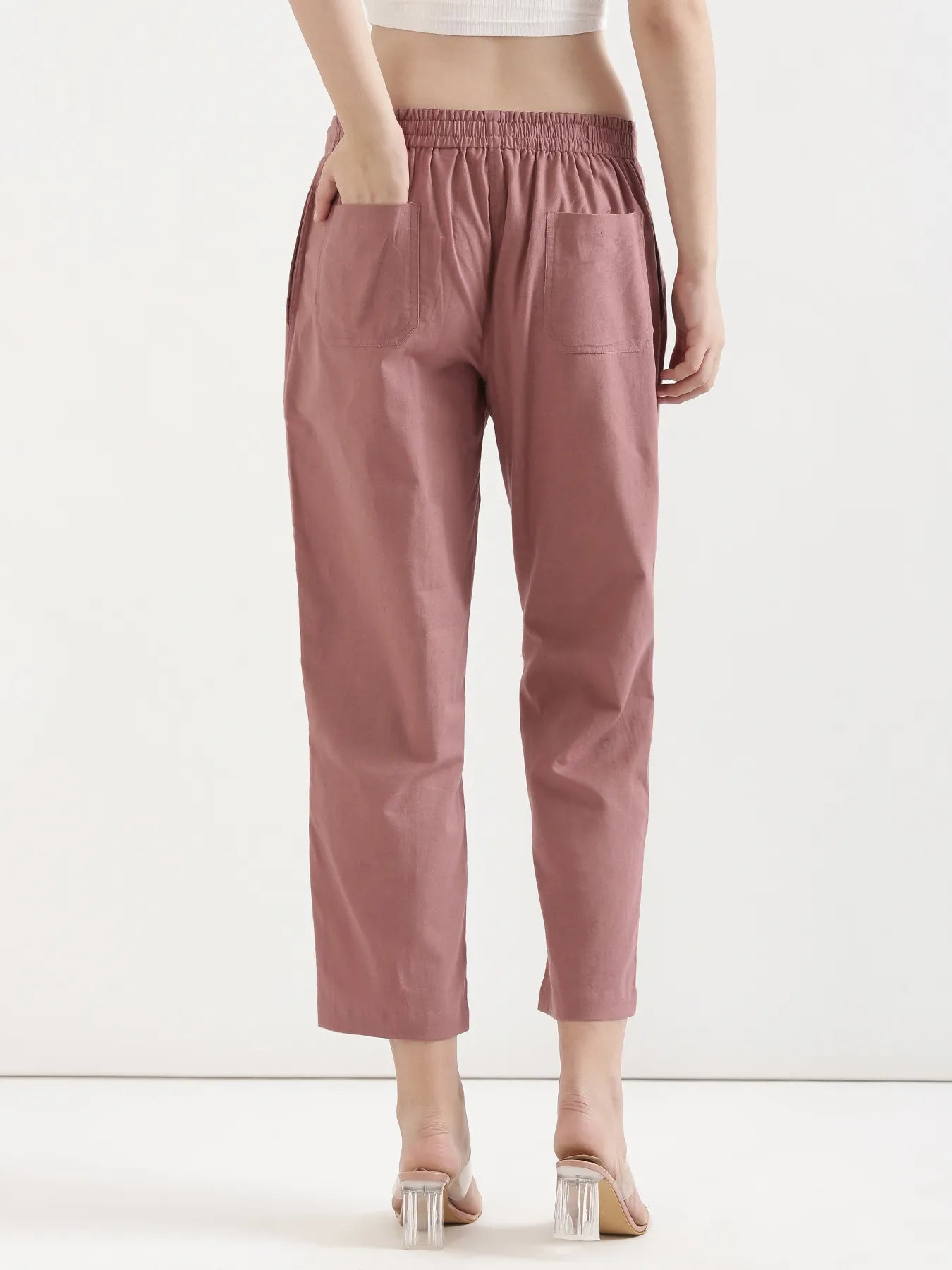 Women Rose Taupe Airy Linen Straight Pant