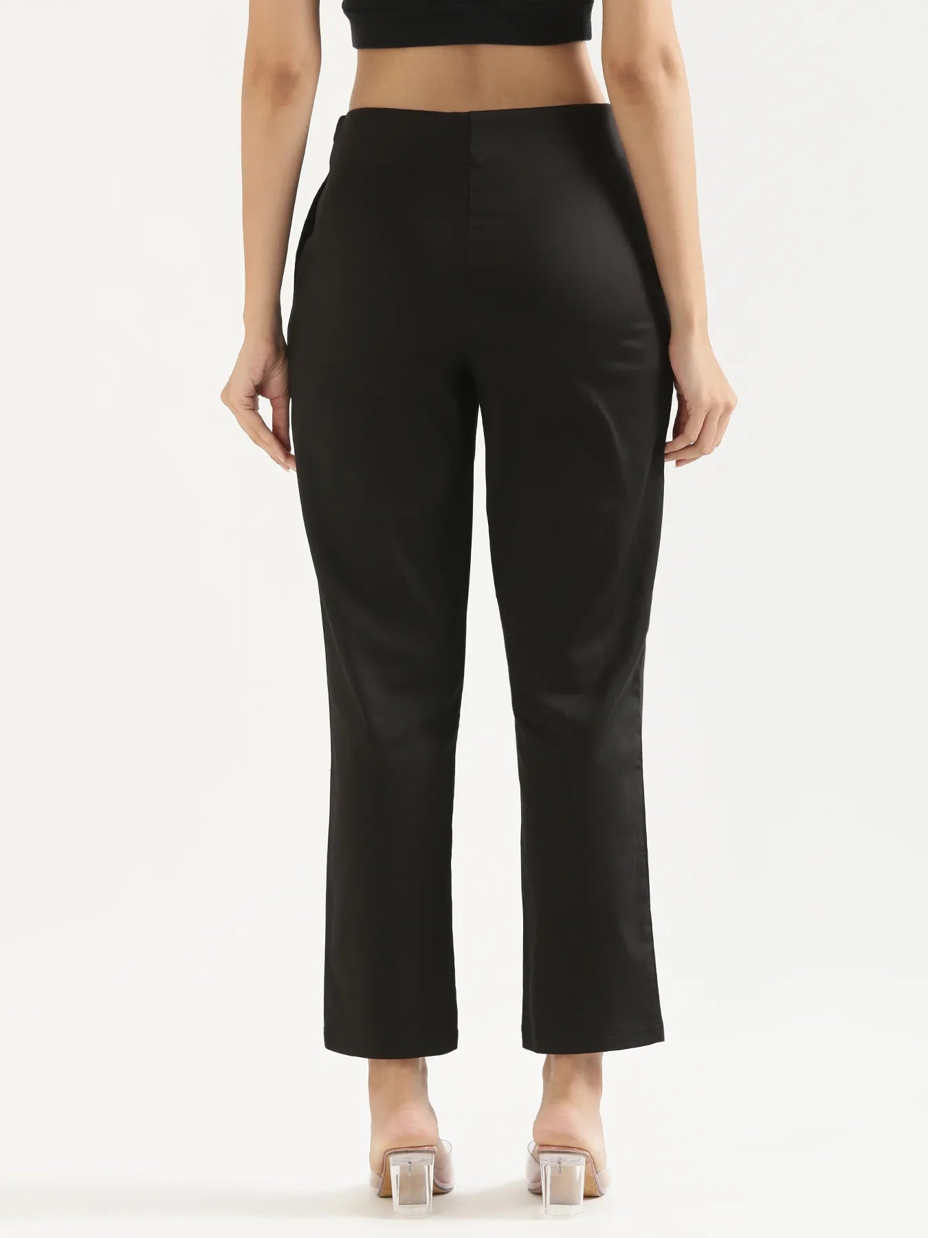 Women Plus Size Black Straight Fit Formal Pants