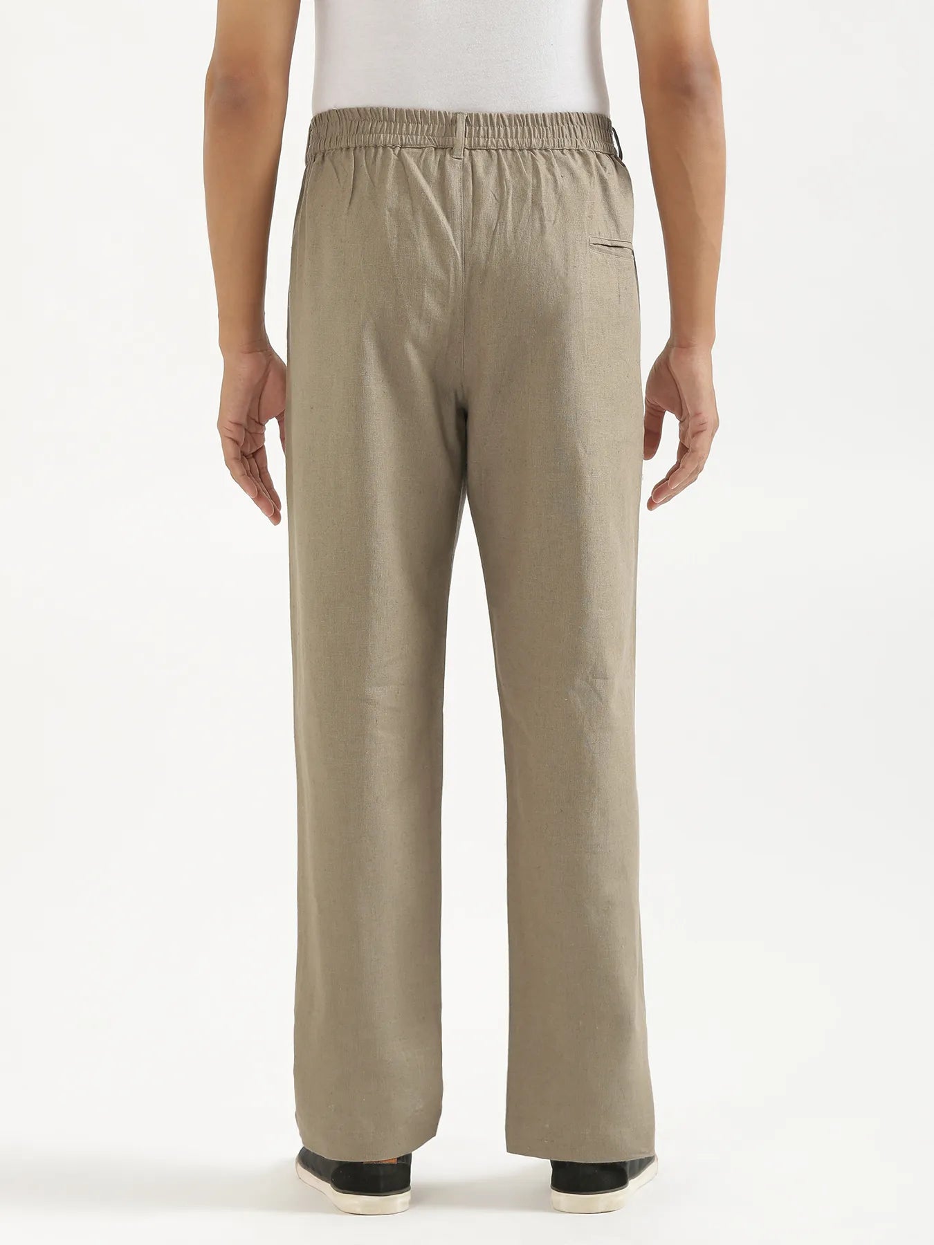 Men Khakhi Linen Blend Straight Pant
