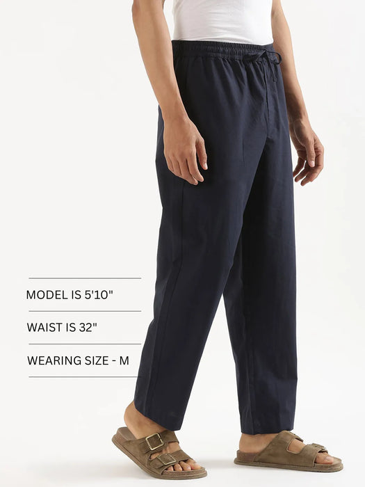 Men Navy Blue Cotton Pant