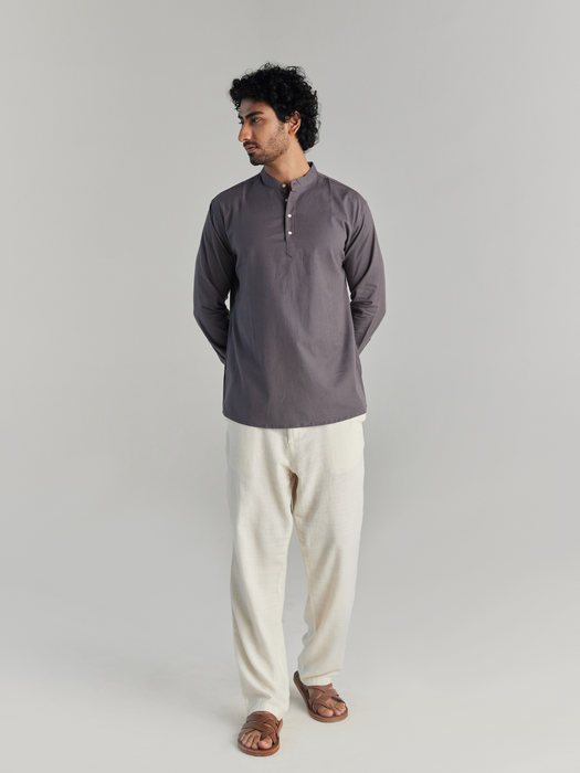 Men Slate Grey Airy Linen Short Kurta