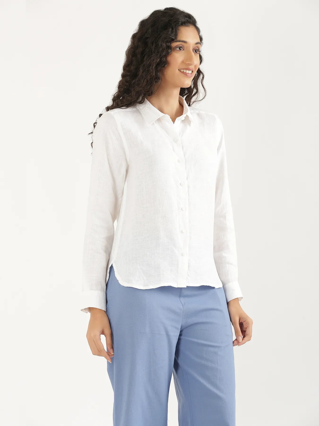 Women White Pure Linen Shirt