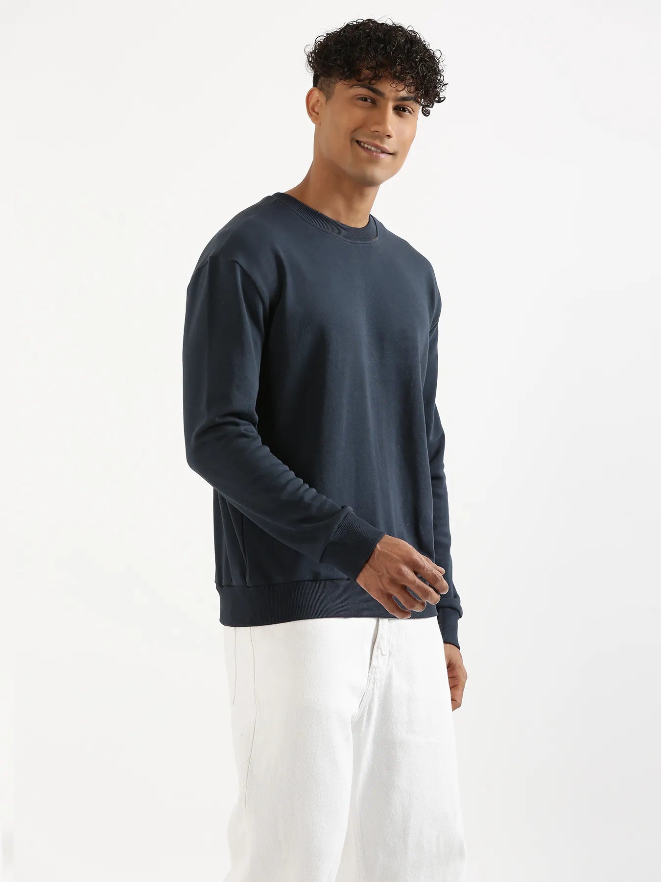 Unisex Navy Blue Round Neck Sweatshirt