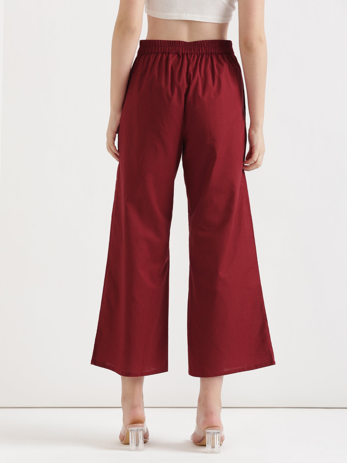 Maroon Airy Linen Wide Leg Pant