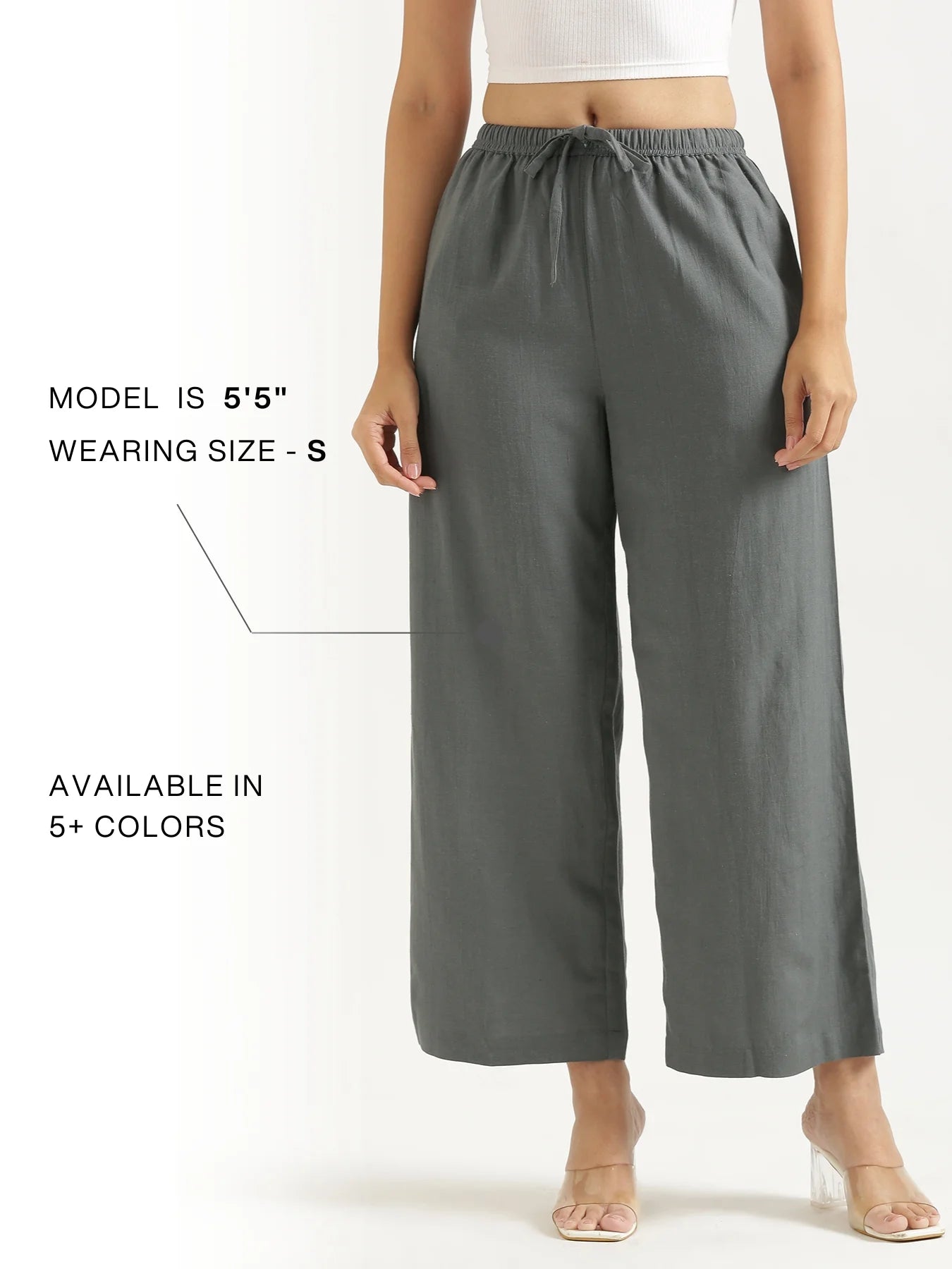 Women German Grey Flowy Linen Wide Leg Pants