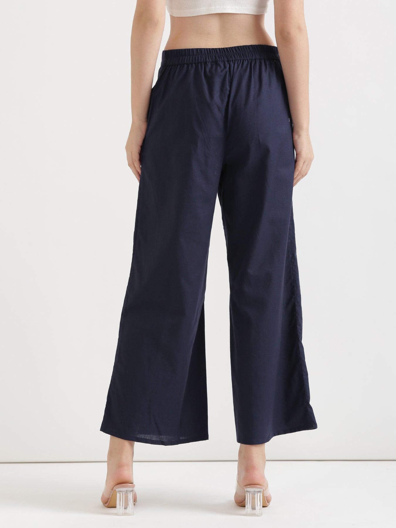 Navy Blue Airy Linen Wide Leg Pant