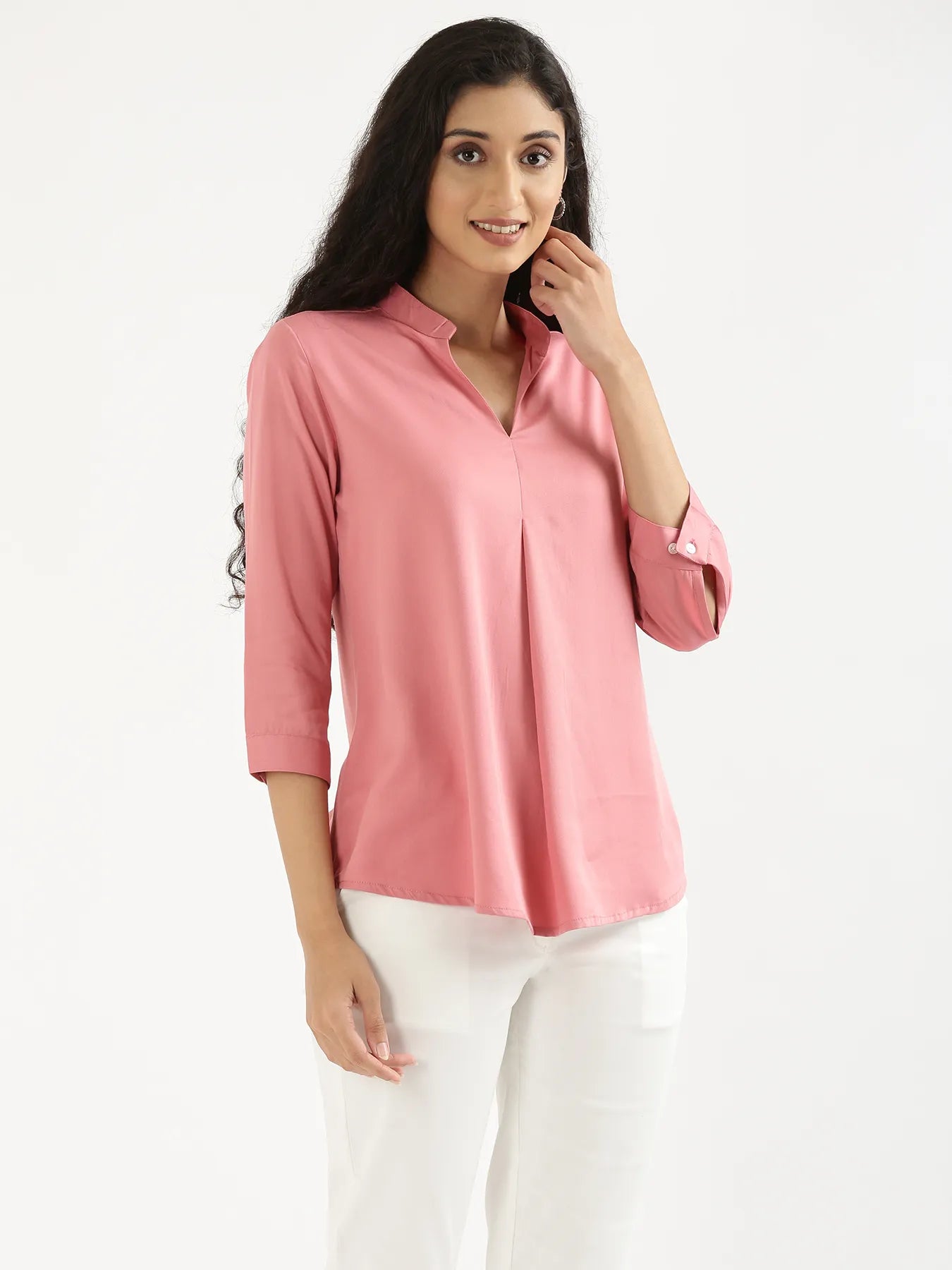 Women Rose Viscose Pleated Top