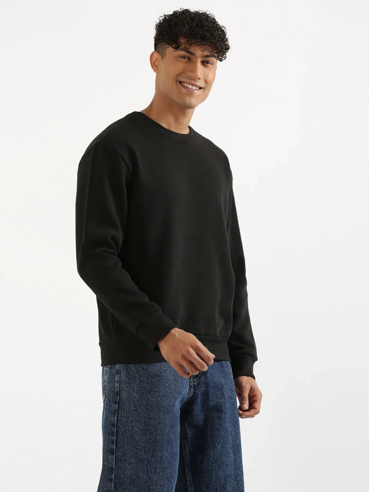 Unisex Black Round Neck Sweatshirt