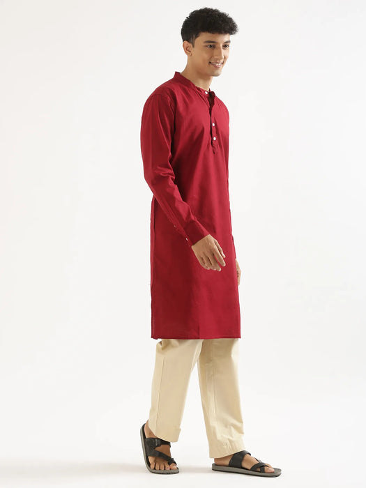Men Maroon Airy Linen Long Kurta