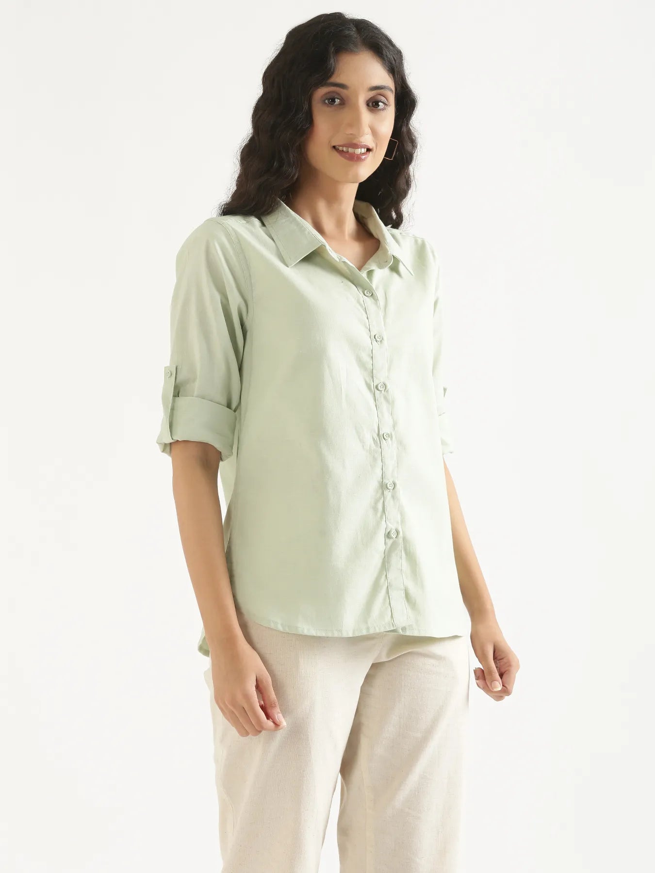 Women Mint Green Airy-Linen Shirt