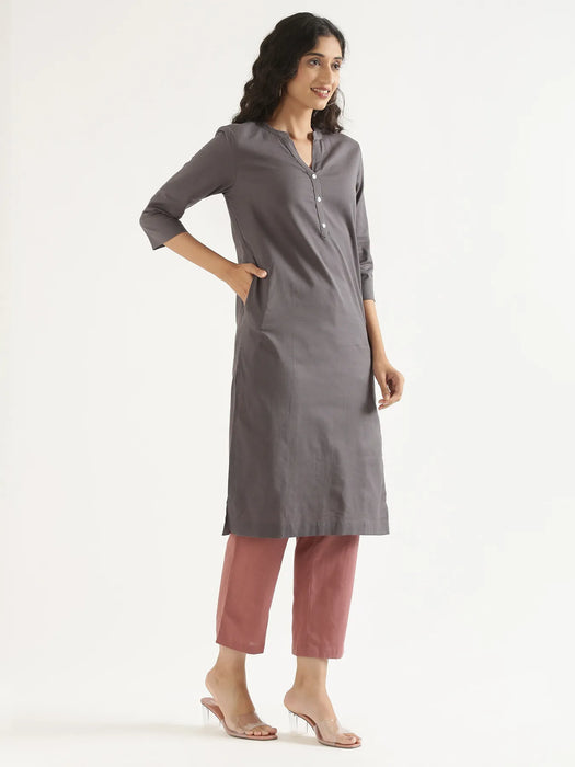 Women Slate Grey Airy Linen Long Kurta