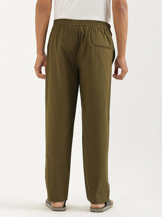 Men Olive Green Cotton Pant