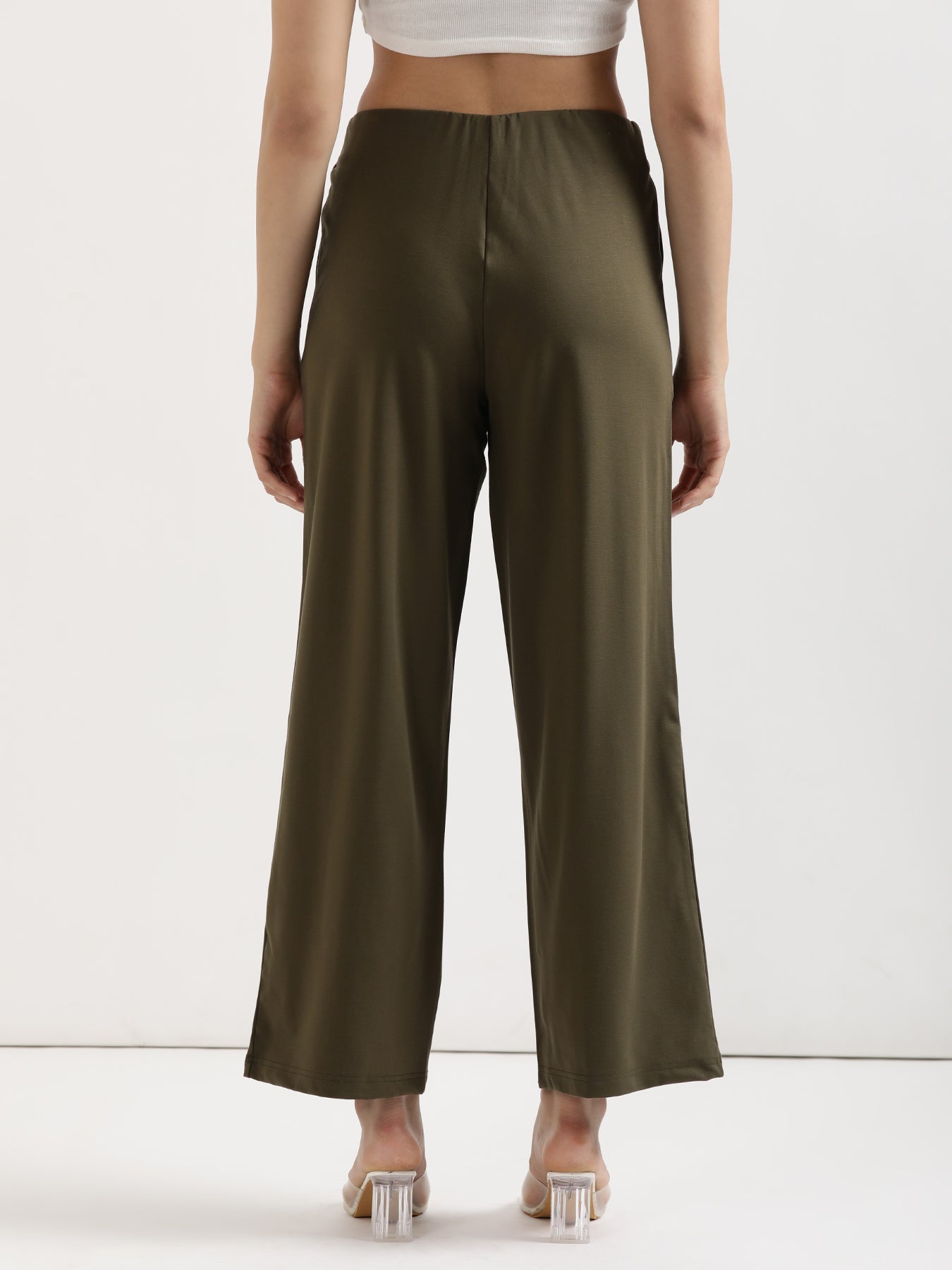 White Airy Linen Shirt with Olive Gren Wide Leg Pant