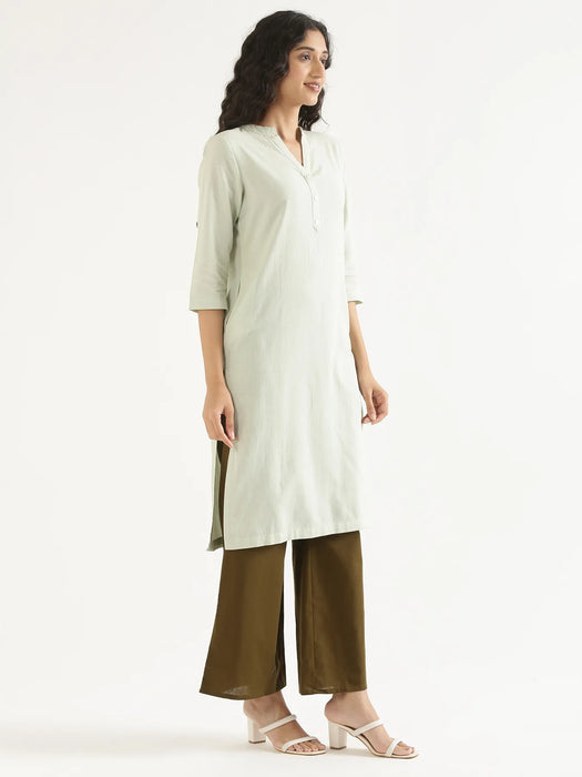 Women Mint Green Airy Linen Long Kurta