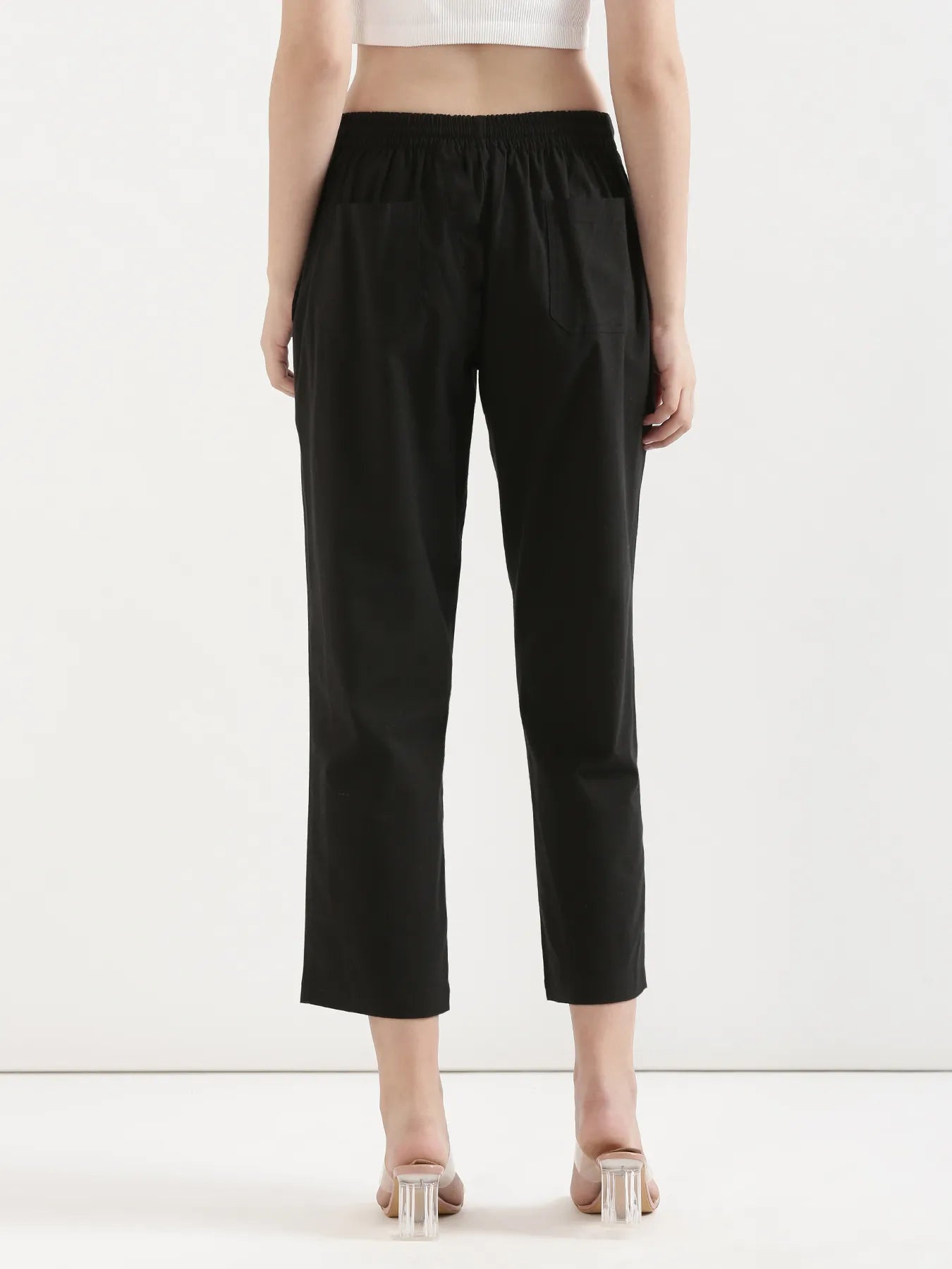 Women Black Airy Linen Straight Pant