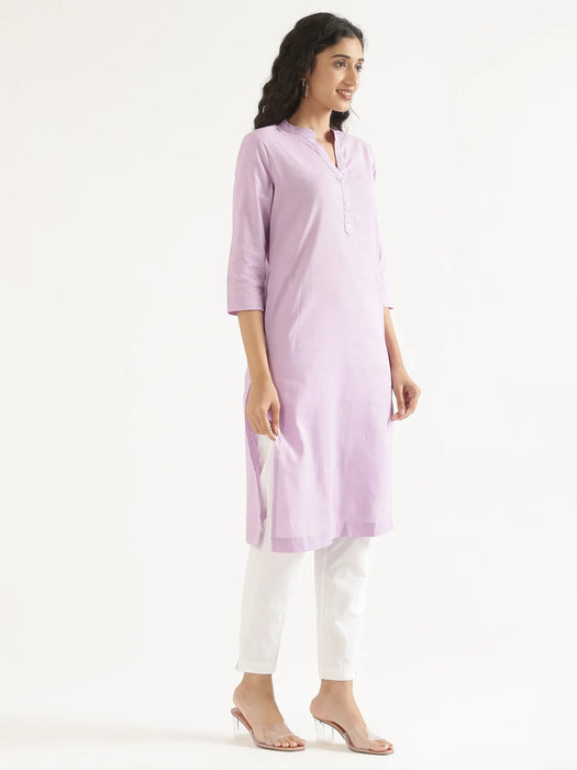 Women Lilac Airy Linen Long Kurta
