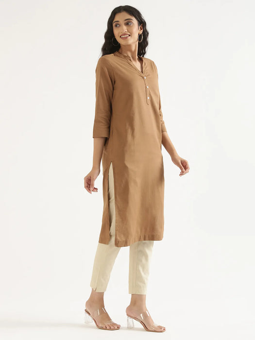 Women Coffee Brown Airy Linen Long Kurta