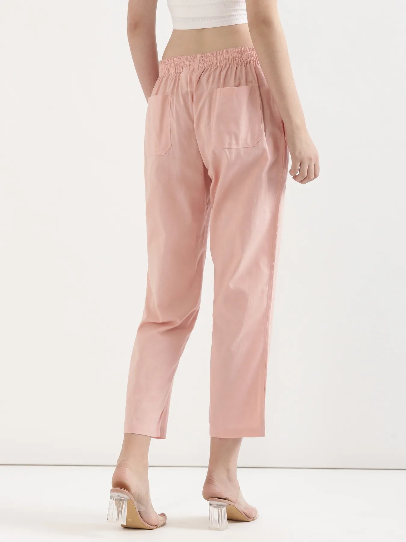 Women Salmon Pink Airy Linen Straight Pant