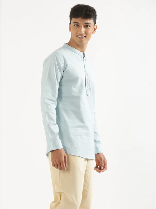 Men Sky Blue Airy Linen Short Kurta