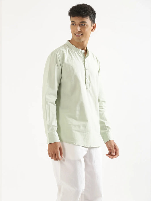 Men Mint Green Airy Linen Short Kurta