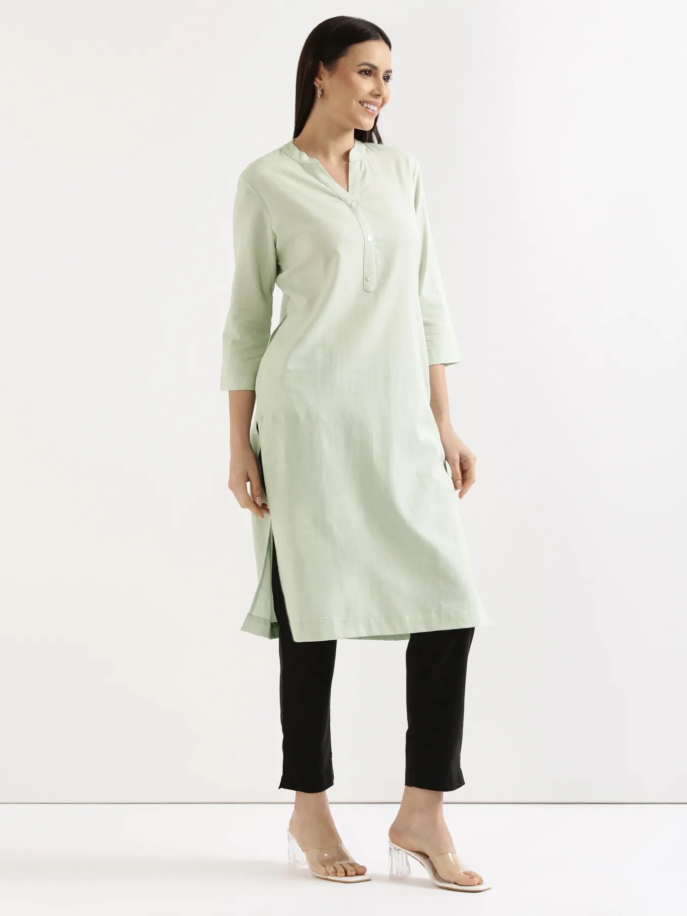 Women Mint Green Airy Linen Long Kurta