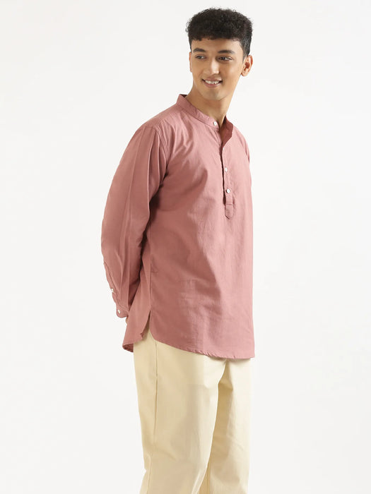 Men Rose Taupe Airy Linen Short Kurta