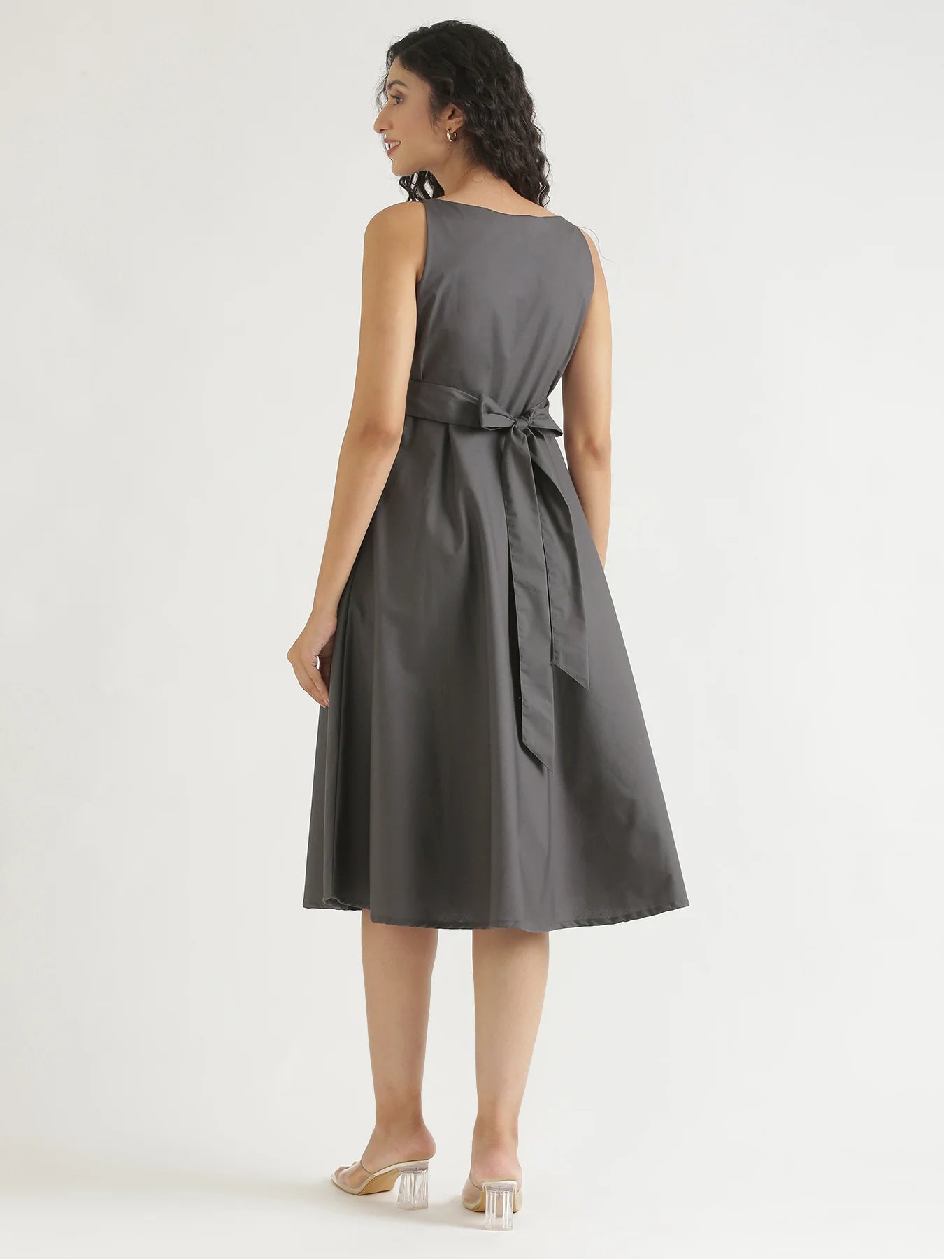 Women Dark Grey Better Cotton Flared Dress
