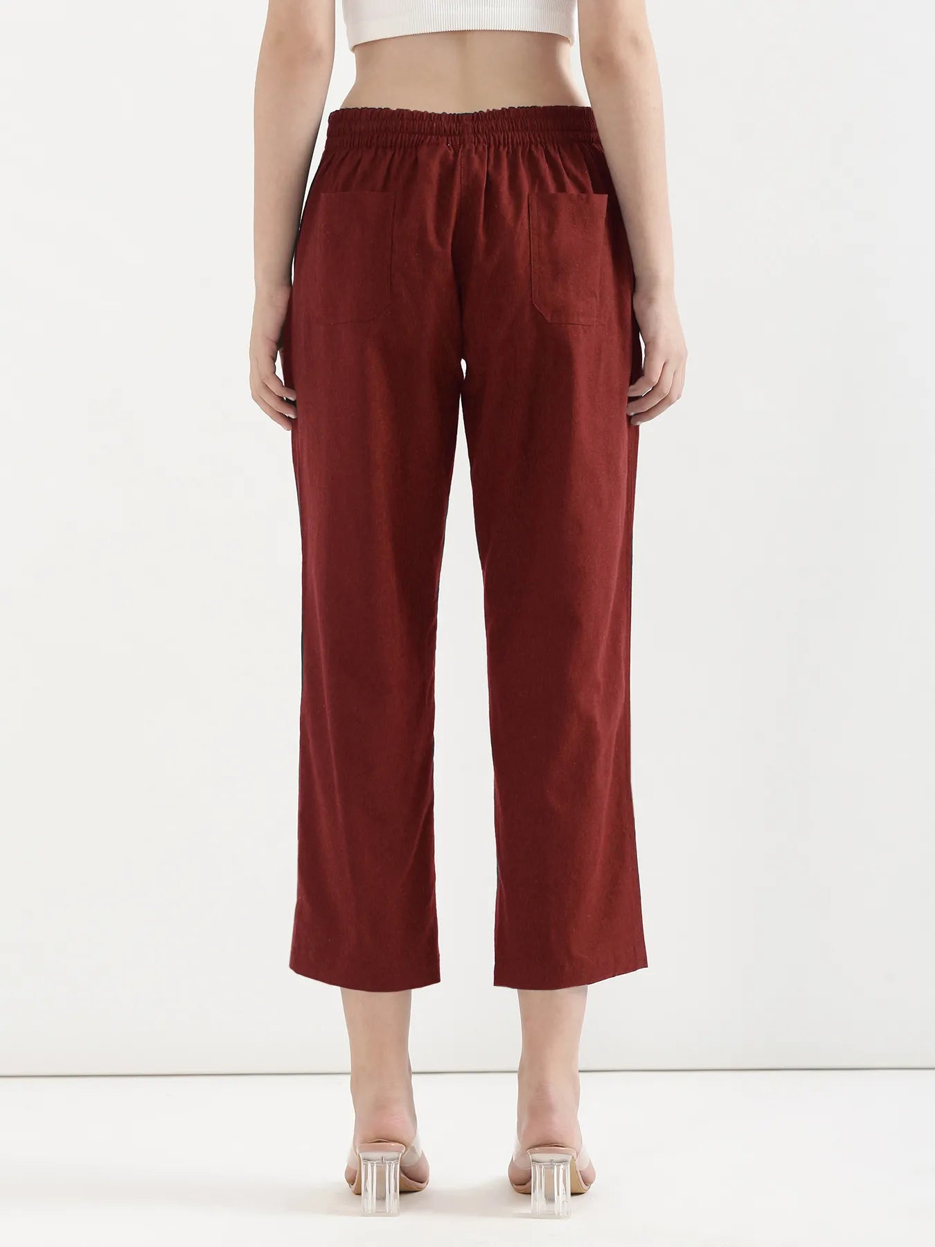 Women Maroon Airy Linen Straight Pant