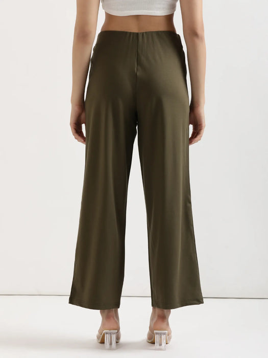 Women Olive Green Wide Leg Pants