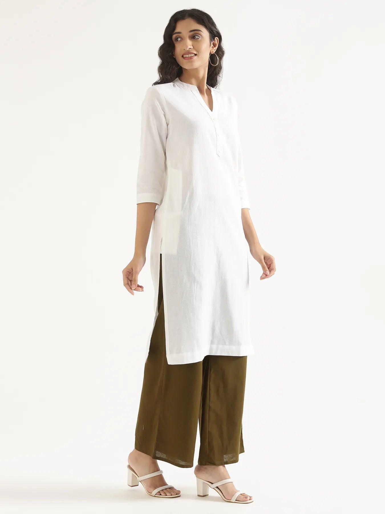 Women White Airy Linen Long Kurta