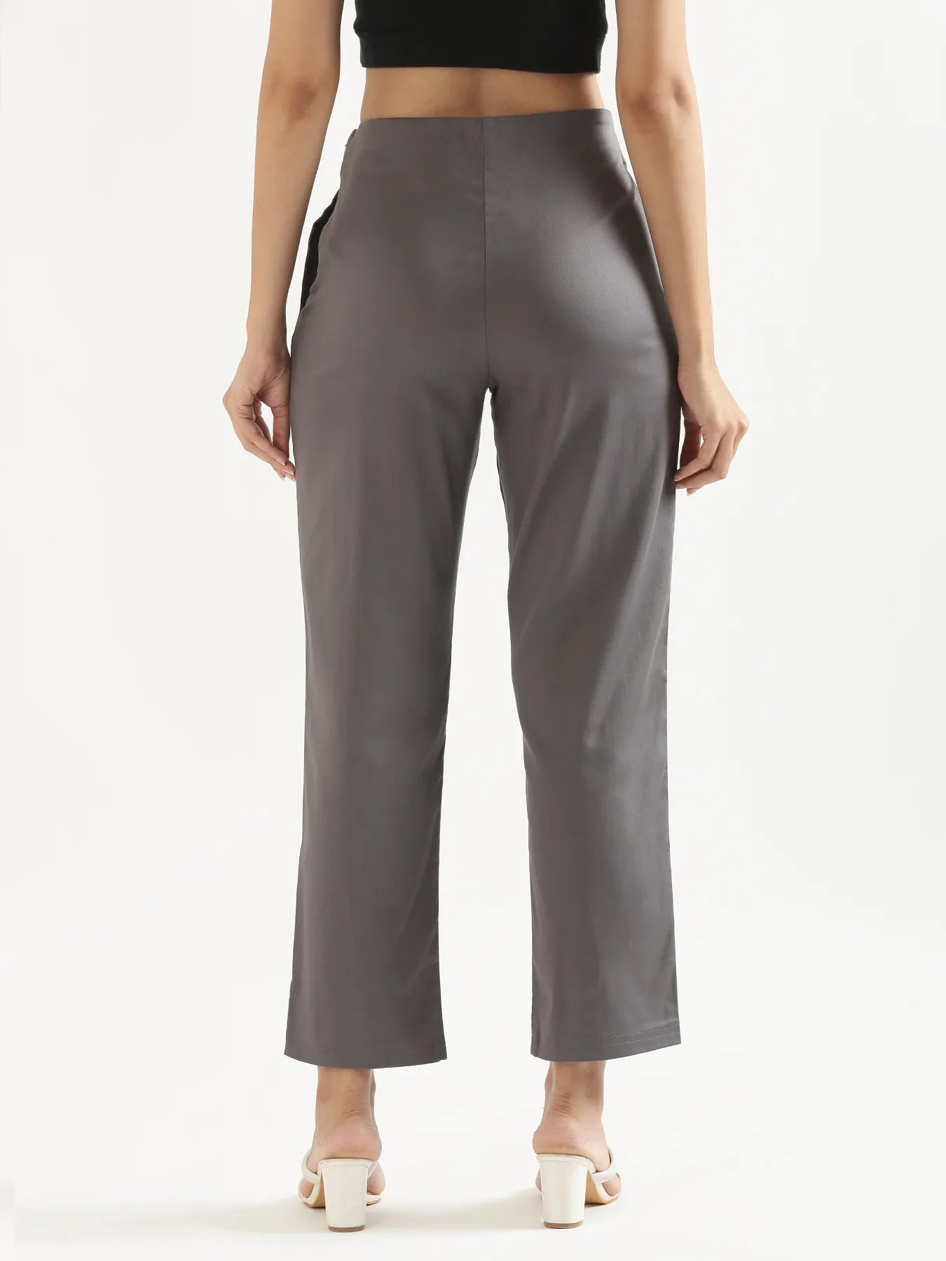 Women Plus Size German Grey Straight Fit Formal Pants