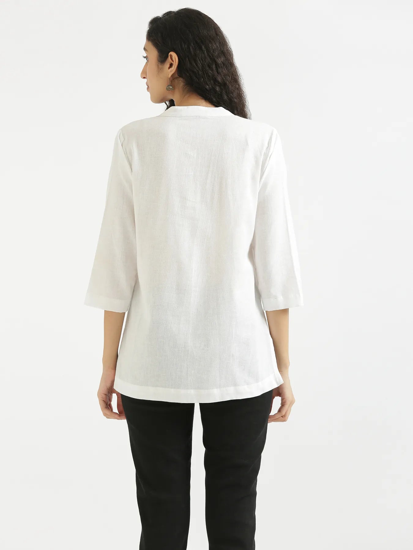 Women White Airy Linen Short Kurta