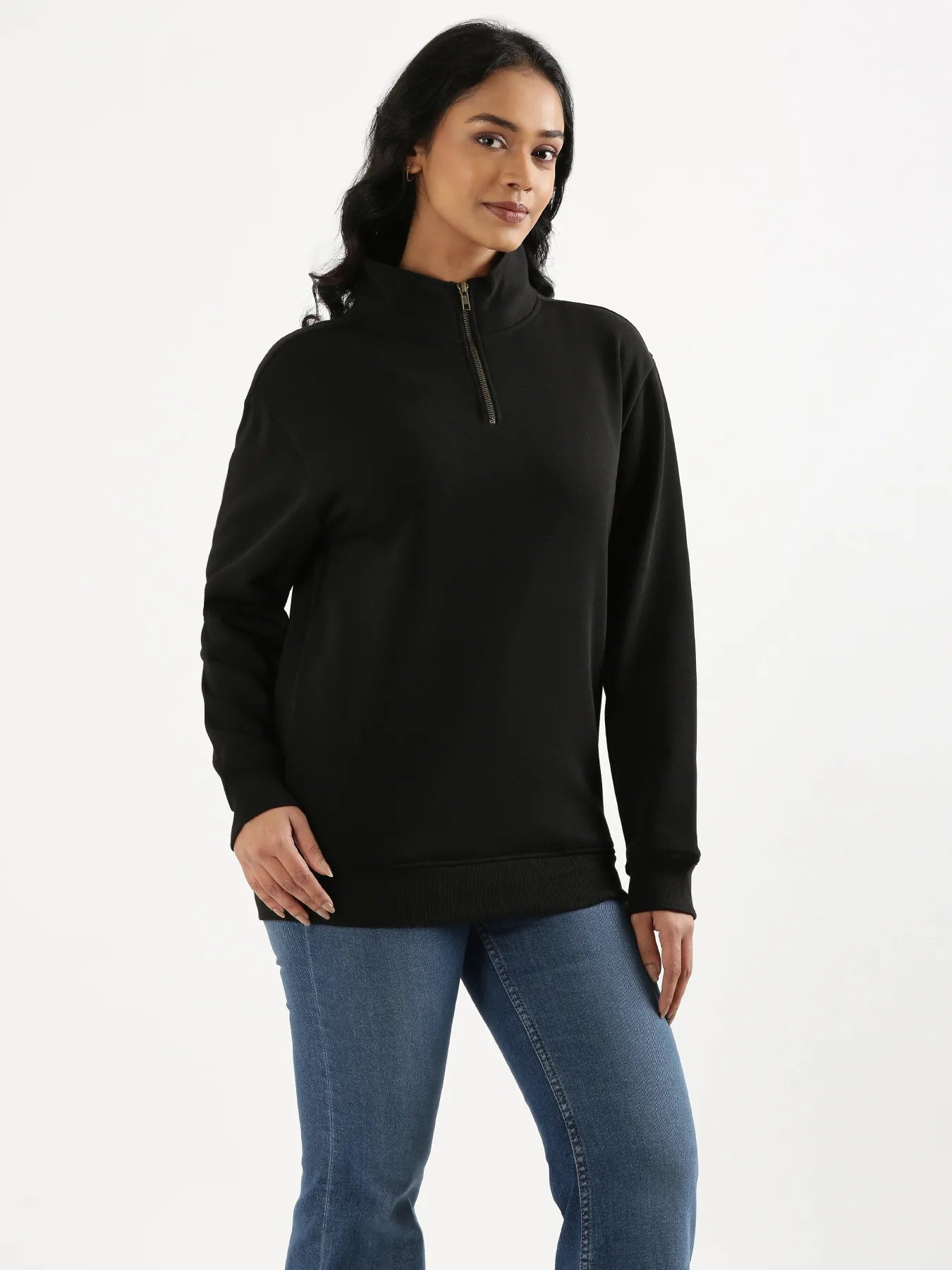 Unisex Black Zip Neck Sweatshirt