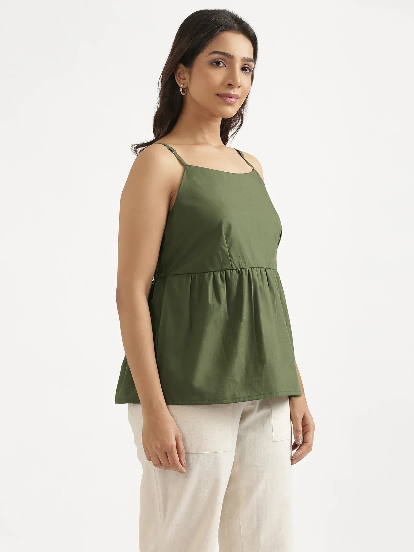 Women Forest Green Better Cotton Peplum Top